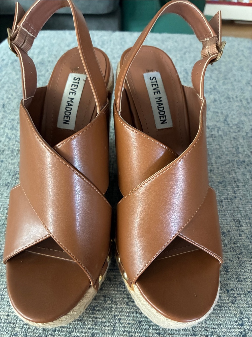 Steve Madden Brown Cross-Strap Espadrille Wedge Sandals